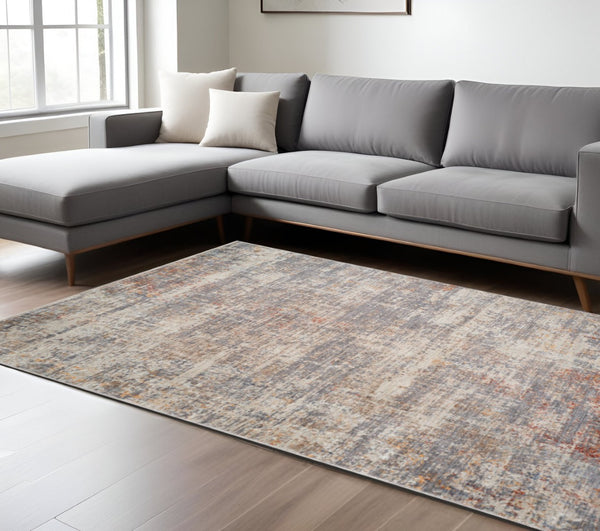 HomeRoots 5' Abstract Area Rug in Gray, Ivory & Brick Red - Stain-Resistant, Durable, Soft Polyester Design 8' X 10' 570967
