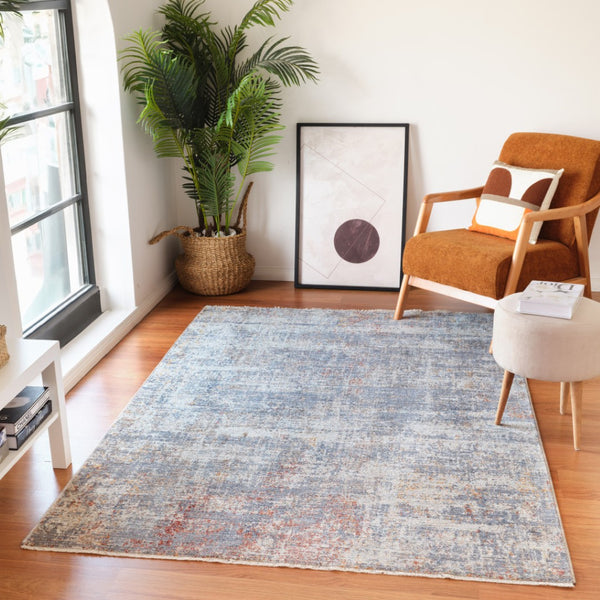 HomeRoots 5' Abstract Area Rug in Gray, Ivory & Brick Red - Stain-Resistant, Durable, Soft Polyester Design 8' X 10' 570967