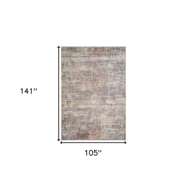 HomeRoots 5' Abstract Area Rug in Gray, Ivory & Brick Red - Stain-Resistant, Durable, Soft Polyester Design 9' X 12' 570968
