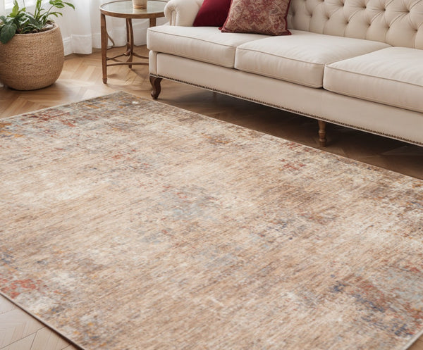 HomeRoots 5' Beige and Brown Abstract Area Rug with Fringed Edges - Modern, Soft, and Durable Design for Any Space 5' X 7' 570972