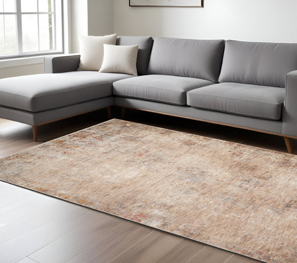 HomeRoots 5' Beige and Brown Abstract Area Rug with Fringed Edges - Modern, Soft, and Durable Design for Any Space 9' X 12' 570974