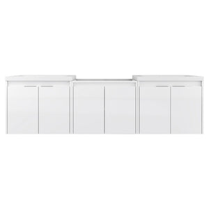 English Elm 72" Float Mount Double Sink Bathroom Vanity Glossy White Plywood Soft Close W999S00535
