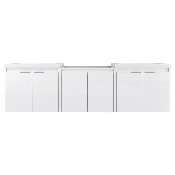 English Elm 72" Float Mount Double Sink Bathroom Vanity Glossy White Plywood Soft Close W999S00535
