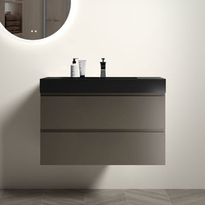 English Elm Alice 36" Gray Bathroom Vanity - Modern Wall-Mounted Design With Matte Black Sink & Ample Storage W1865S00027