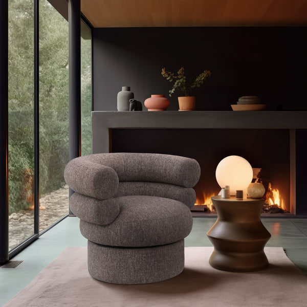 Valentina Brown Linen Textured Fabric Accent Swivel Chair 570Brown Meridian Furniture