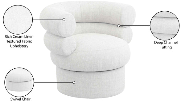 Valentina Cream Linen Textured Fabric Accent Swivel Chair 570Cream Meridian Furniture