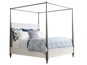 Lexington Tommy Bahama Home Coral Gables Poster Bed - Elegant Coastal Design With Louvered Headboard And Aged Pewter Finish Caribbean Sands  570-175c