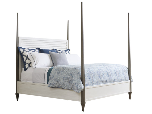 Lexington Tommy Bahama Home Coral Gables Poster Bed - Elegant Coastal Design With Louvered Headboard And Aged Pewter Finish Caribbean Sands  570-174c
