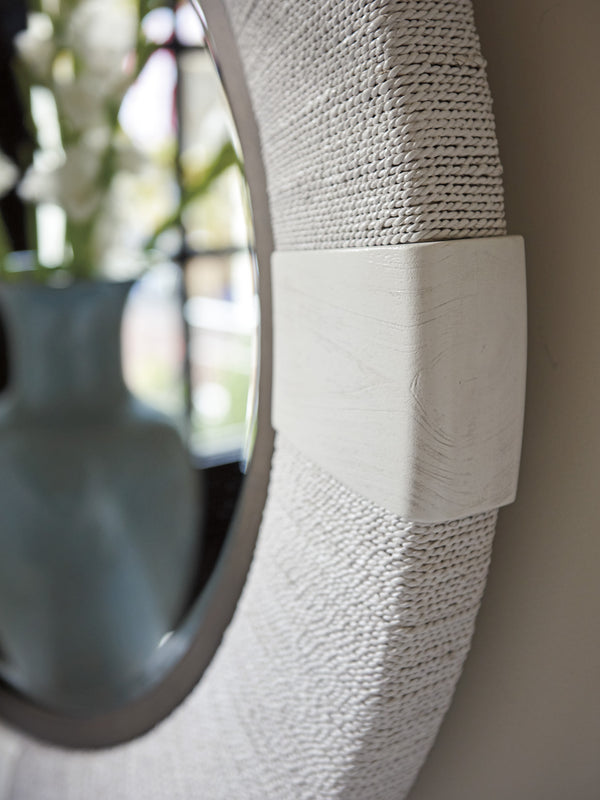 Lexington Tommy Bahama Home Seacroft Round Mirror - Coastal Elegance With Twisted Lampakanai Frame And Burnished Pewter Accent Caribbean Sands  570-201