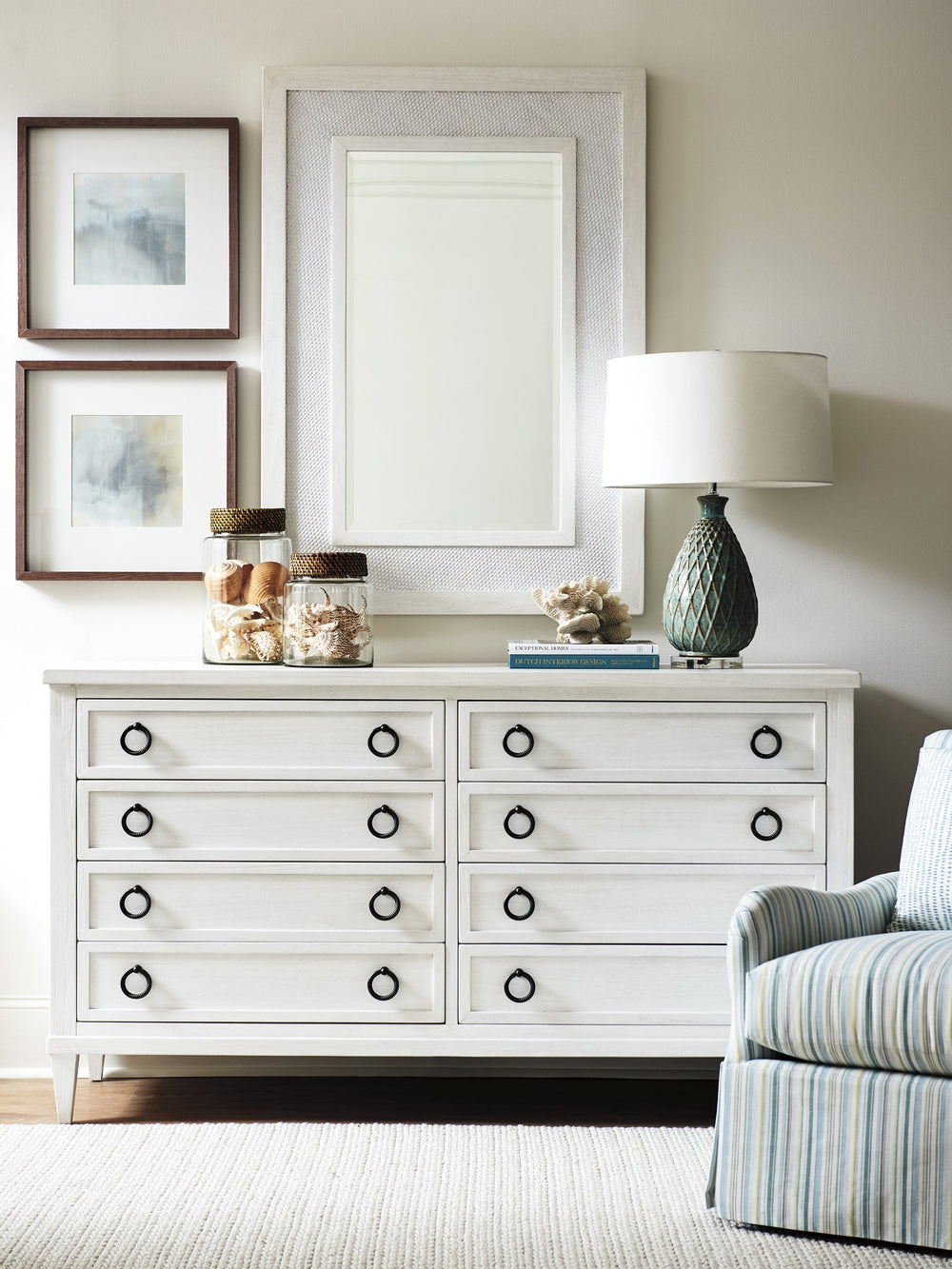 Lexington Tommy Bahama Home Kings Bay Double Dresser - Coastal Elegance With 8 Drawers, Aged Pewter Hardware, And Tapered Feet Caribbean Sands  570-222