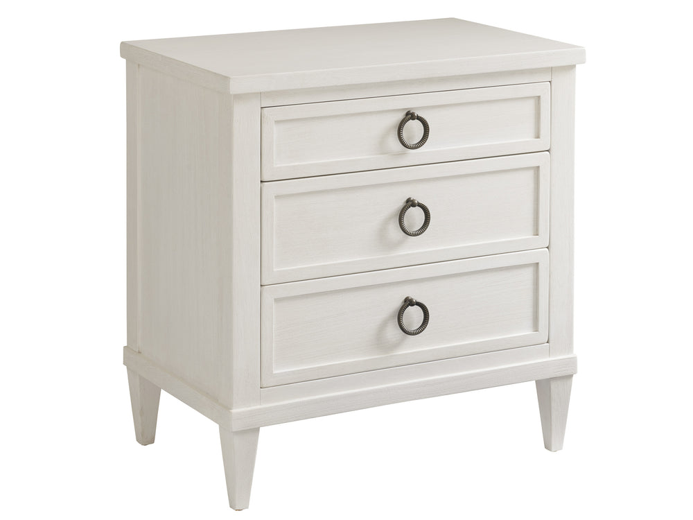 Lexington Tommy Bahama Home Bonita Nightstand - Coastal Elegance With 3 Drawers, Shell White Finish, And Custom Aged Pewter Hardware Caribbean Sands  570-621