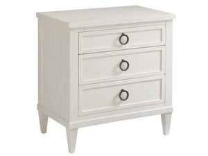 Lexington Tommy Bahama Home Bonita Nightstand - Coastal Elegance With 3 Drawers, Shell White Finish, And Custom Aged Pewter Hardware Caribbean Sands  570-621
