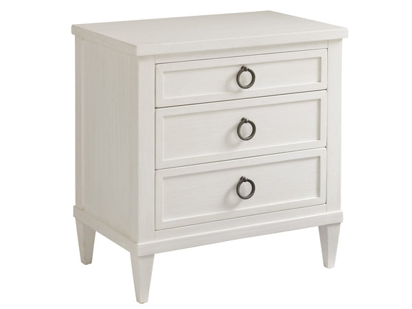 Lexington Tommy Bahama Home Bonita Nightstand - Coastal Elegance With 3 Drawers, Shell White Finish, And Custom Aged Pewter Hardware Caribbean Sands  570-621