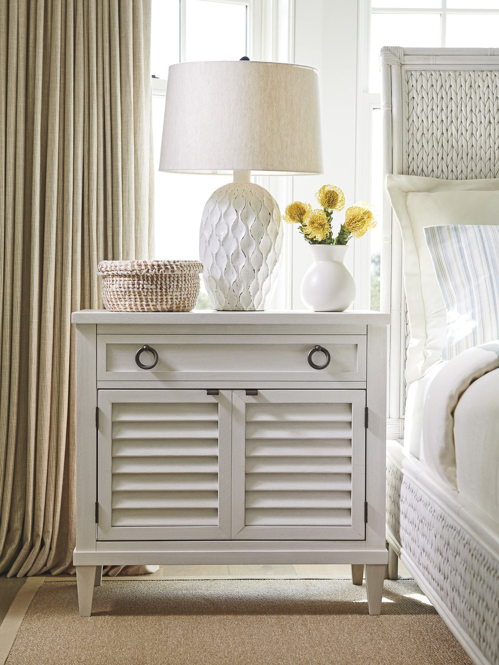 Lexington Tommy Bahama Home Glades Nightstand - Coastal Charm With Shell White Finish, Custom Hardware & Adjustable Storage Solutions Caribbean Sands  570-623