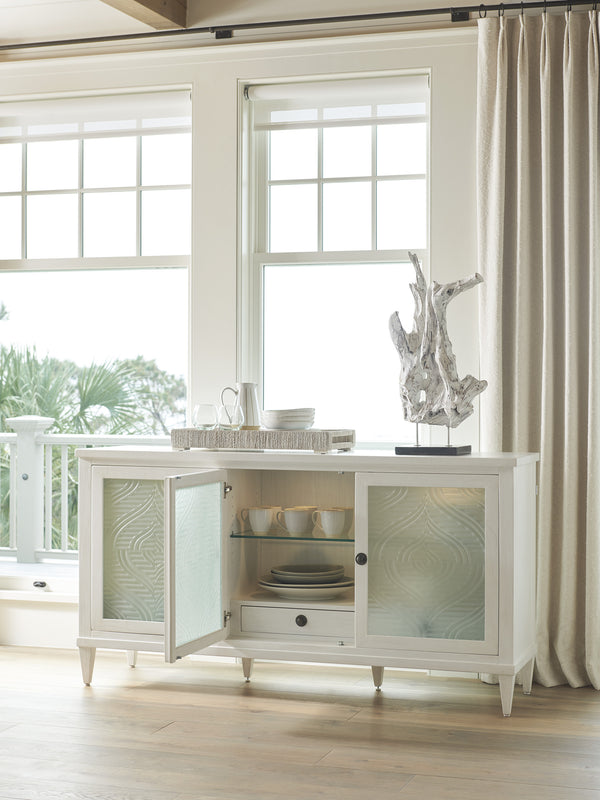 Lexington Tommy Bahama Home Turtle Coastal Living Buffet With Textured Glass Doors, Adjustable Shelves & Dimmable Led Lighting Caribbean Sands  570-852