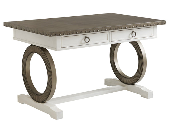 Lexington Tommy Bahama Home Sawgrass Bistro Table - Elegant Coastal Design With Hammered Stainless Steel Top And Storage Drawers Caribbean Sands  570-873