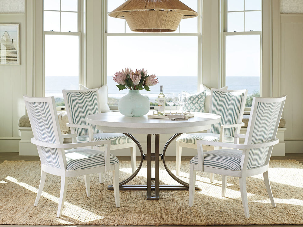 Lexington Tommy Bahama Home Savannah Round Dining Table - Coastal Elegance With Radial Matched Veneer Top And Burnished Pewter Base Caribbean Sands  570-875c
