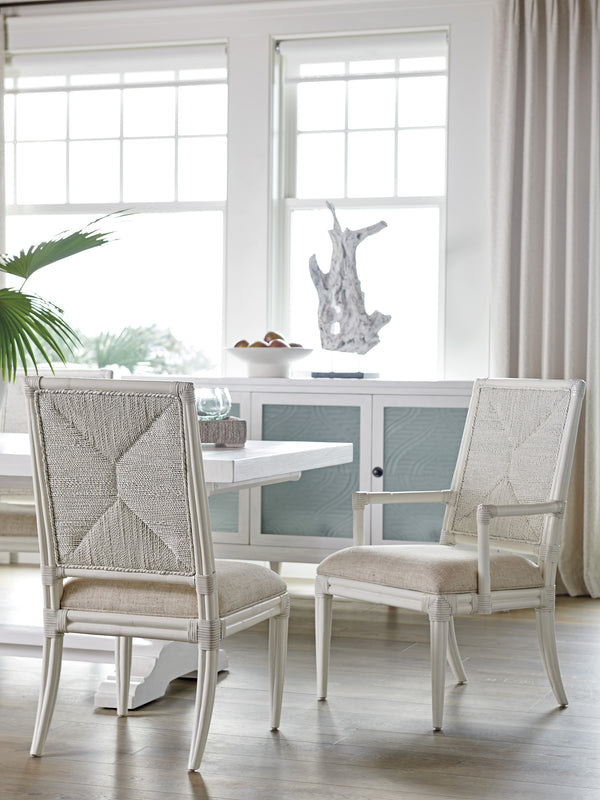 Lexington Tommy Bahama Home Regatta Coastal Chair - Elegant Rattan And Mahogany Design With Performance Upholstery For Relaxed Living Caribbean Sands  570-880-01