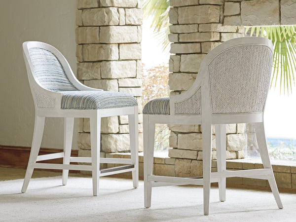 Lexington Tommy Bahama Home Lantana Coastal Bar Stool - Relaxed Elegance With Woven Materials & Mahogany In Shell White Finish Caribbean Sands  570-895-40