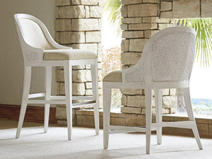 Lexington Tommy Bahama Home Lantana Coastal Bar Stool - Relaxed Elegance With Woven Materials & Mahogany In Shell White Finish Caribbean Sands  570-896-01