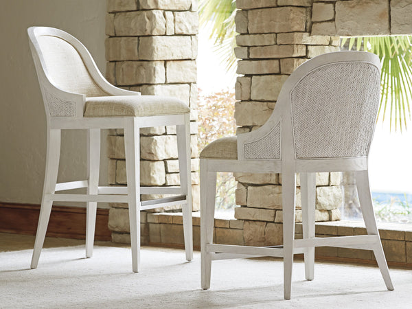 Lexington Tommy Bahama Home Lantana Coastal Bar Stool - Relaxed Elegance With Woven Materials & Mahogany In Shell White Finish Caribbean Sands  570-896-01