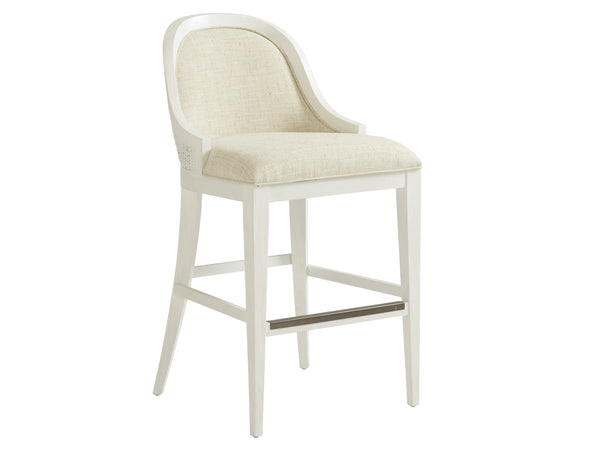 Lexington Tommy Bahama Home Lantana Coastal Bar Stool - Relaxed Elegance With Woven Materials & Mahogany In Shell White Finish Caribbean Sands  570-896-01