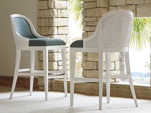 Lexington Tommy Bahama Home Lantana Coastal Bar Stool - Relaxed Elegance With Woven Materials & Mahogany In Shell White Finish Caribbean Sands  570-896-40