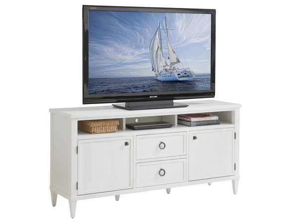 Lexington Tommy Bahama Home Dockside Media Console - Coastal Elegance With Adjustable Shelves, Sound Bar Compartment, And Storage Solutions Caribbean Sands  570-907
