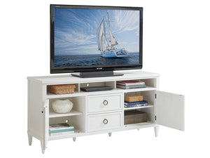 Lexington Tommy Bahama Home Dockside Media Console - Coastal Elegance With Adjustable Shelves, Sound Bar Compartment, And Storage Solutions Caribbean Sands  570-907
