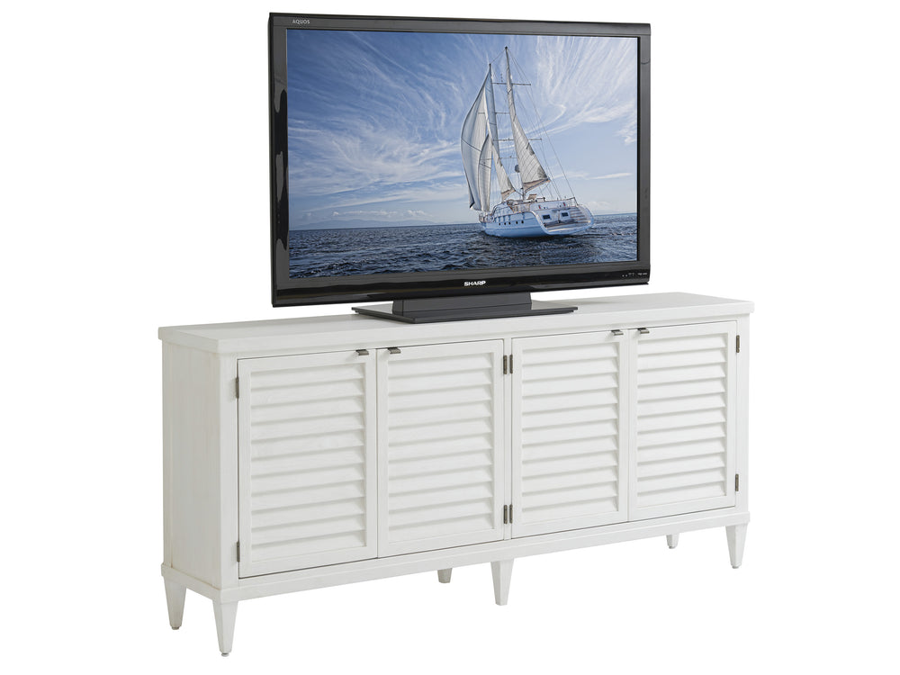 Lexington Tommy Bahama Home Lantern Bay Media Console - Coastal Elegance With Louvered Doors, Adjustable Shelves, And Storage Solutions Caribbean Sands  570-908