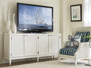 Lexington Tommy Bahama Home Lantern Bay Media Console - Coastal Elegance With Louvered Doors, Adjustable Shelves, And Storage Solutions Caribbean Sands  570-908