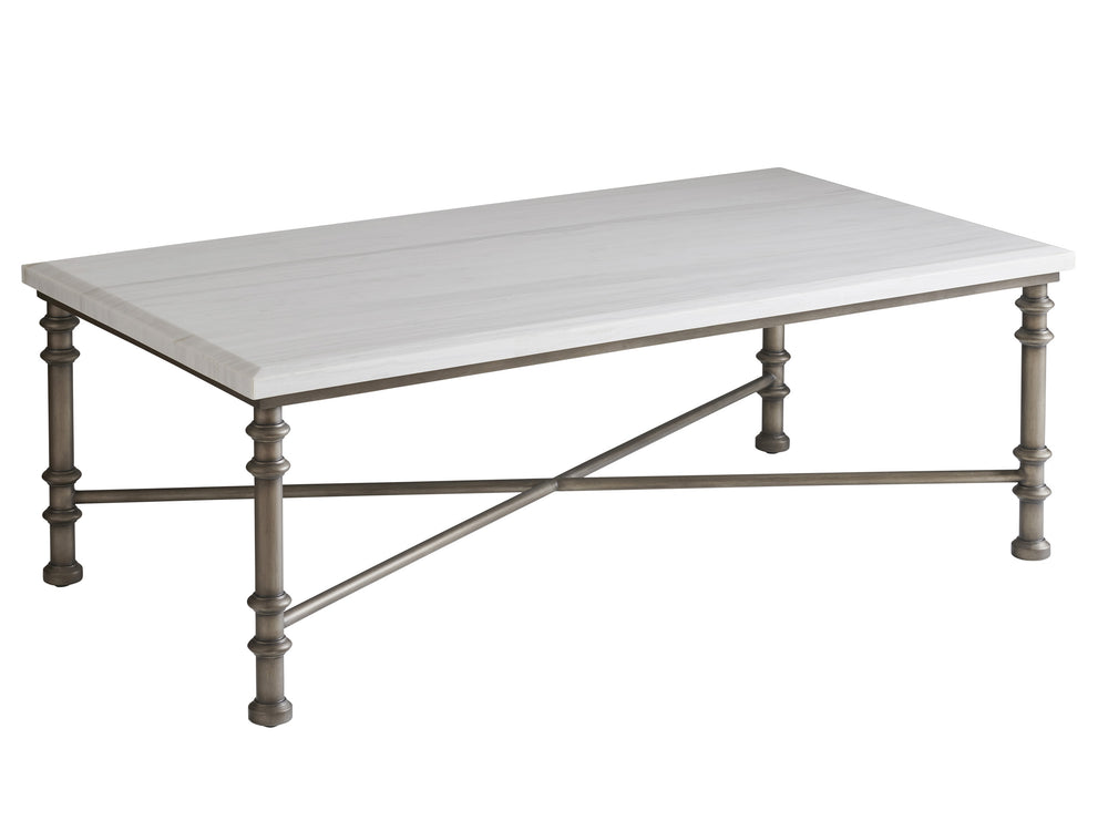 Lexington Tommy Bahama Home Flagler Coastal Elegance Cocktail Table With Beveled Santa Cruz Marble Top And Aged Pewter Base Caribbean Sands  570-943