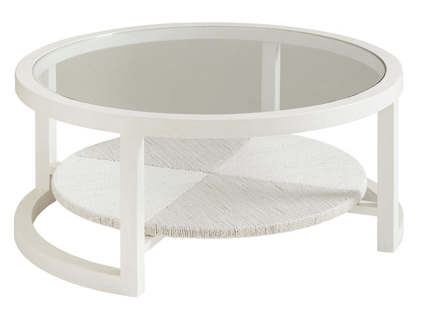 Lexington Tommy Bahama Home Pompano Coastal Cocktail Table With Tempered Glass Top And Twisted Lampakanai Shelf In Caribbean Sands Caribbean Sands  570-947