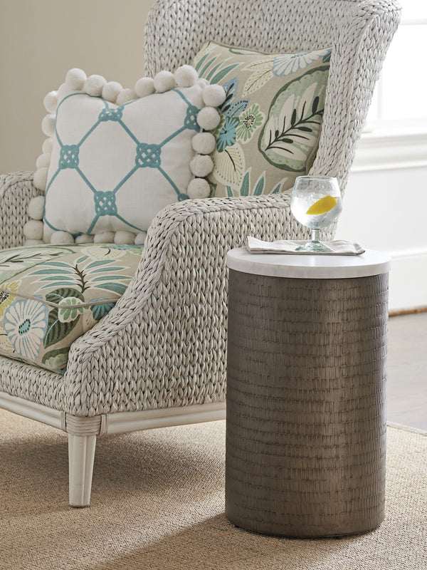 Lexington Tommy Bahama Home Turnberry Chairside Table - Coastal Elegance With White Santa Cruz Marble Top And Aged Pewter Base Caribbean Sands  570-950