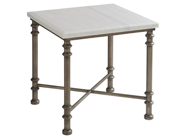 Lexington Tommy Bahama Home Flagler Coastal Elegance End Table With White Marble Top & Burnished Pewter Base For Home Décor Caribbean Sands  570-953
