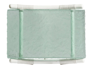 Lexington Tommy Bahama Home Dania Sea Glass End Table - Coastal Elegance With Leather-wrapped Rattan And Textured Glass Top Caribbean Sands  570-954c