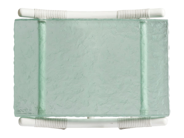 Lexington Tommy Bahama Home Dania Sea Glass End Table - Coastal Elegance With Leather-wrapped Rattan And Textured Glass Top Caribbean Sands  570-954c