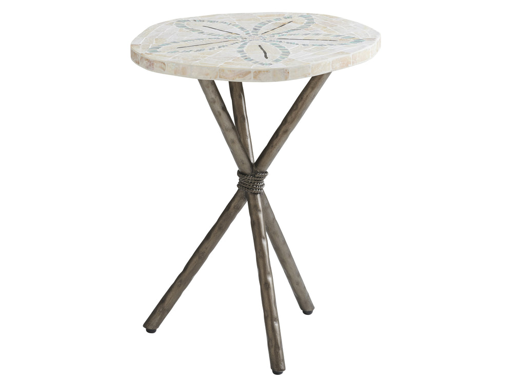 Lexington Tommy Bahama Home Sand Dollar End Table - Coastal Elegance With Unique Handcrafted Shell Inlay And Aged Pewter Base Caribbean Sands  570-956