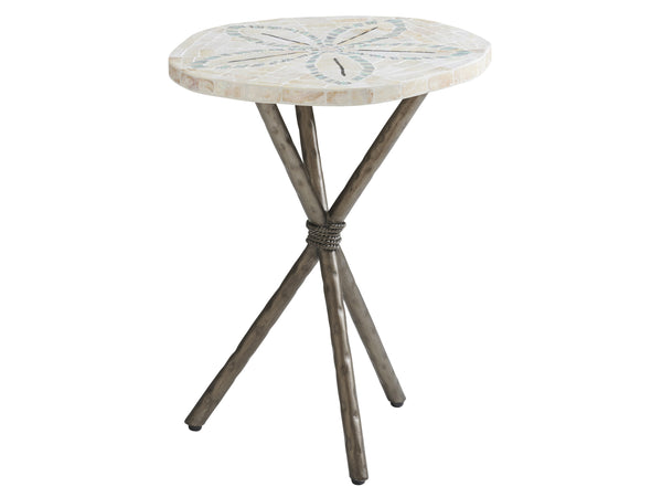 Lexington Tommy Bahama Home Sand Dollar End Table - Coastal Elegance With Unique Handcrafted Shell Inlay And Aged Pewter Base Caribbean Sands  570-956