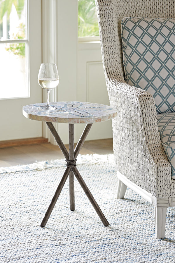 Lexington Tommy Bahama Home Sand Dollar End Table - Coastal Elegance With Unique Handcrafted Shell Inlay And Aged Pewter Base Caribbean Sands  570-956