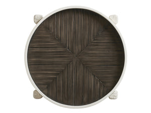 Lexington Tommy Bahama Home Neptune Coastal End Table With Leather-wrapped Rattan Base And Crushed Bamboo Top In Espresso Finish Caribbean Sands  570-957