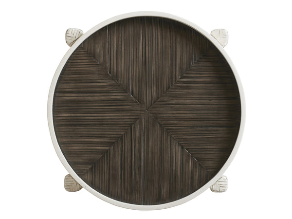 Lexington Tommy Bahama Home Neptune Coastal End Table With Leather-wrapped Rattan Base And Crushed Bamboo Top In Espresso Finish Caribbean Sands  570-957