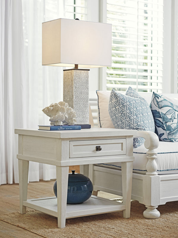 Lexington Tommy Bahama Home Palm Coast End Table - Coastal Elegance With Storage Drawer And Woven Raffia Shelf For Home Decor Caribbean Sands  570-959