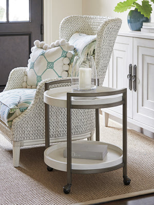 Lexington Tommy Bahama Home Osprey Coastal End Table With Gallery Trays And Antique Brass Casters For Stylish Living Spaces Caribbean Sands  570-960