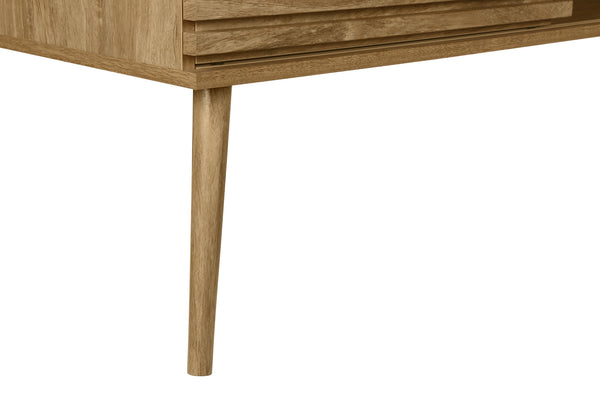 English Elm Tv Stand 72" Walnut Laminate Media Console with Sliding Doors, Open Shelves, Cable Management, Retro Legs B2710P219124