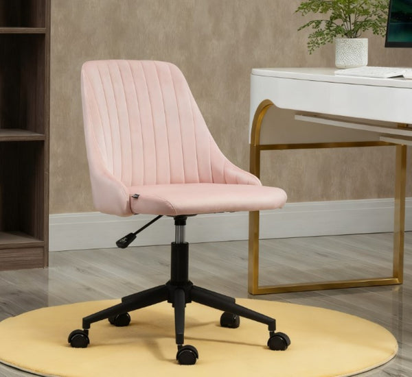 English Elm Pink Velvet Swivel Desk Chair Scalloped Tufted Back Glam Home Office Seating T3971P409623