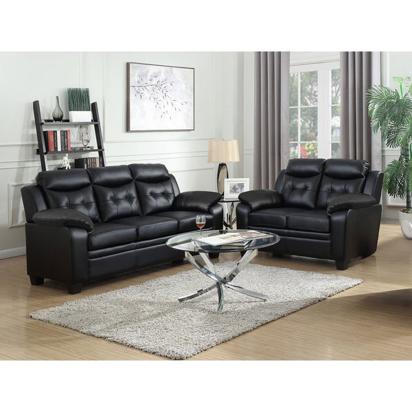 English Elm Castro Black 2-Piece Faux Leather Sofa And Loveseat Set - Stylish Comfort For Modern Living Spaces B062S01150