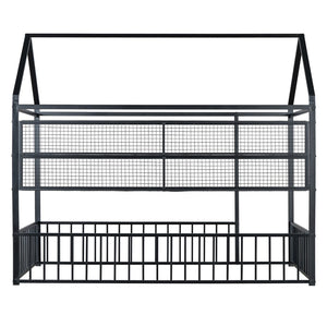 English Elm Twin House Frame Bed Powder Coated Steel with Built in Shelves for Kids Room N737P175360B