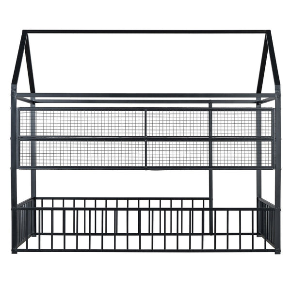 English Elm Twin House Frame Bed Powder Coated Steel with Built in Shelves for Kids Room N737P175360B