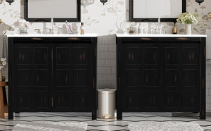 English Elm Modern 48 Inch Freestanding Bathroom Vanity Dual Ceramic Sinks Soft Close Gold Handles N729P000004P